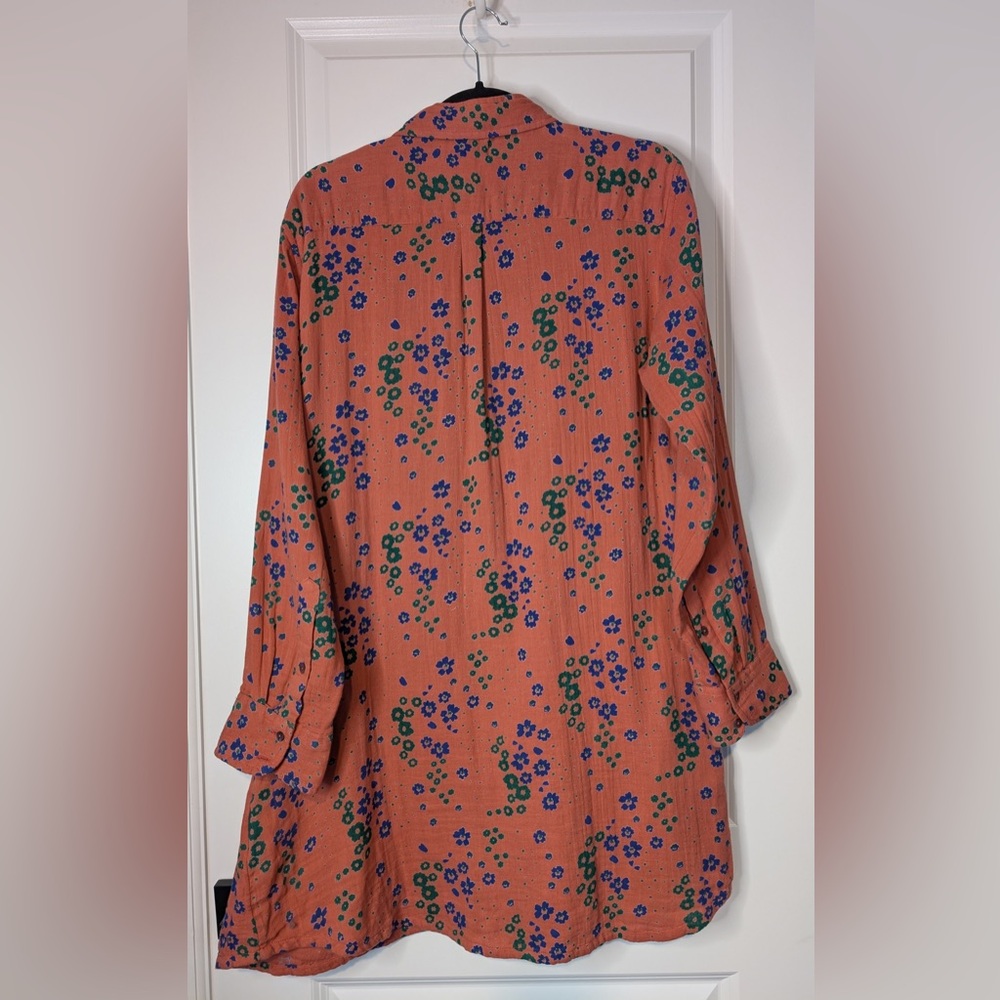 Natural Life 100% Cotton Georgia Shirt Dress Floral Coral Size Medium - Picture 5 of 11